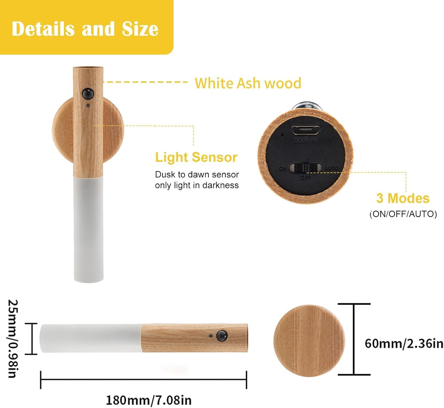 Rechargeable Led Light Motion Sensor Magnetic Wood Wall Light