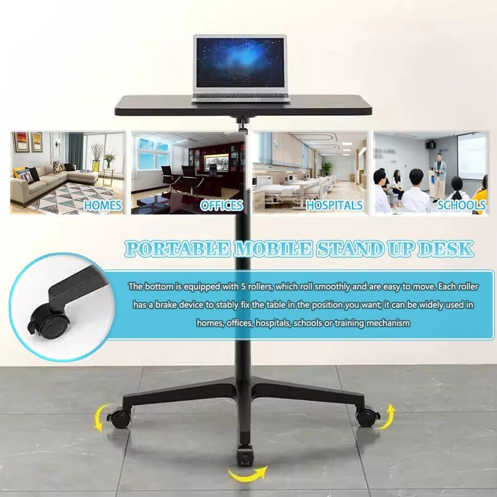 Small Height Adjustable Mobile Office Desk, Portable Laptop Table with Brake
