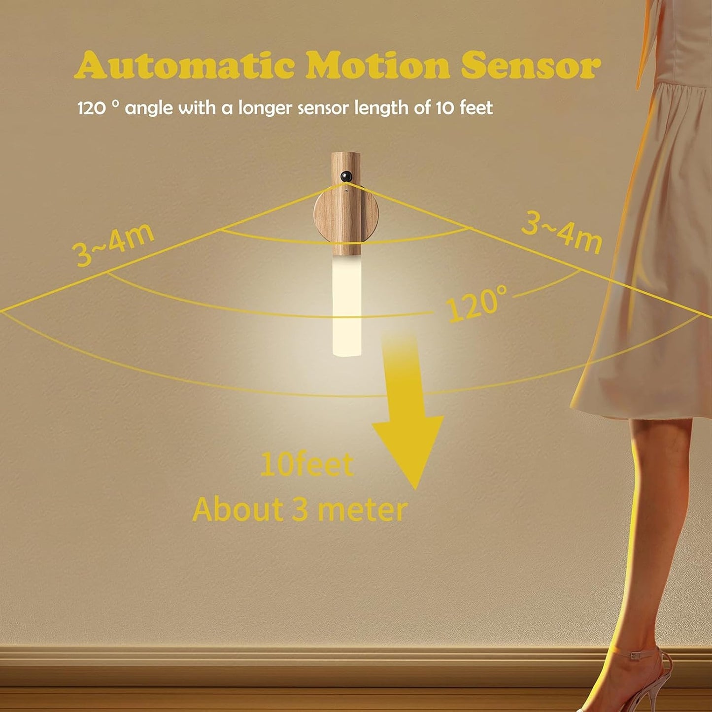 Rechargeable Led Light Motion Sensor Magnetic Wood Wall Light