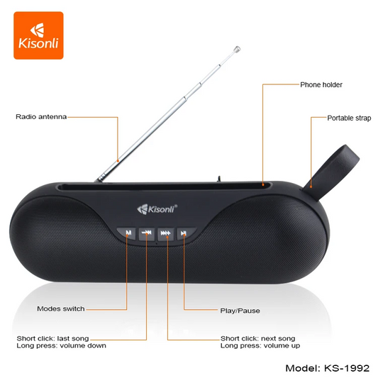 Wireless Bluetooth Loud Speaker USB, SD, FM, Black