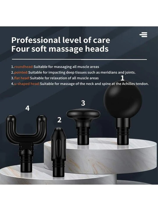 Rechargeable Mini Muscle Massage Gun With 6 Gears And 4 Massage Heads