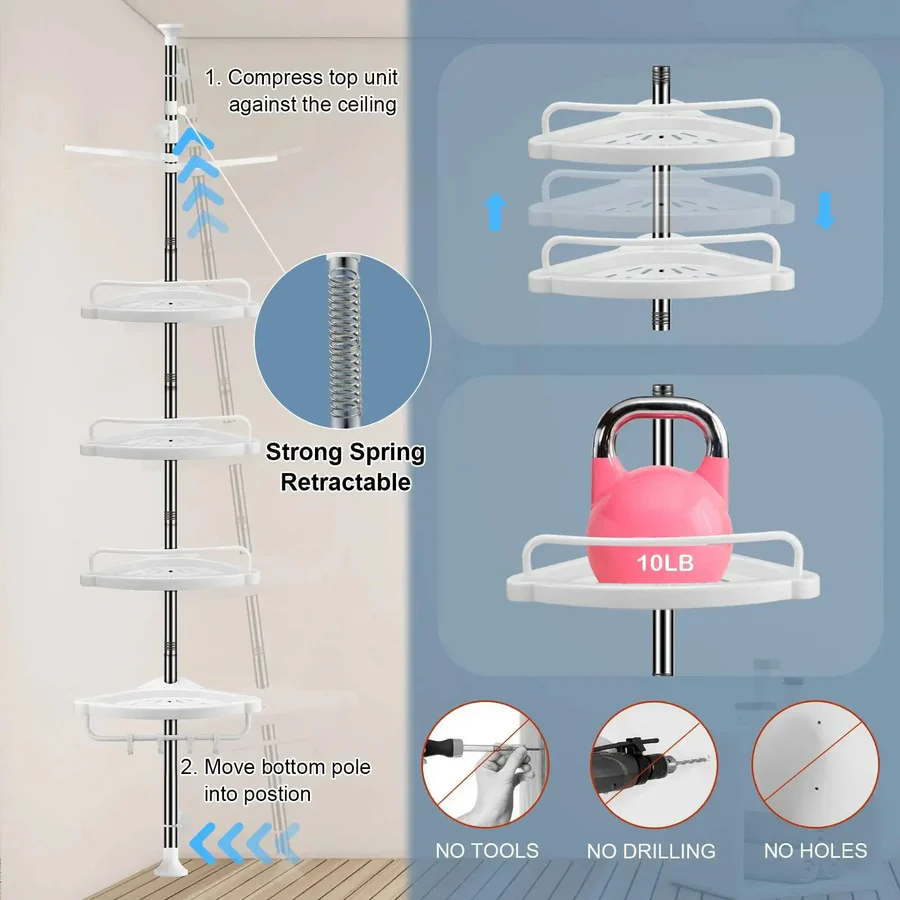 4 Tier Bathroom Corner Shelf with Towel Holder