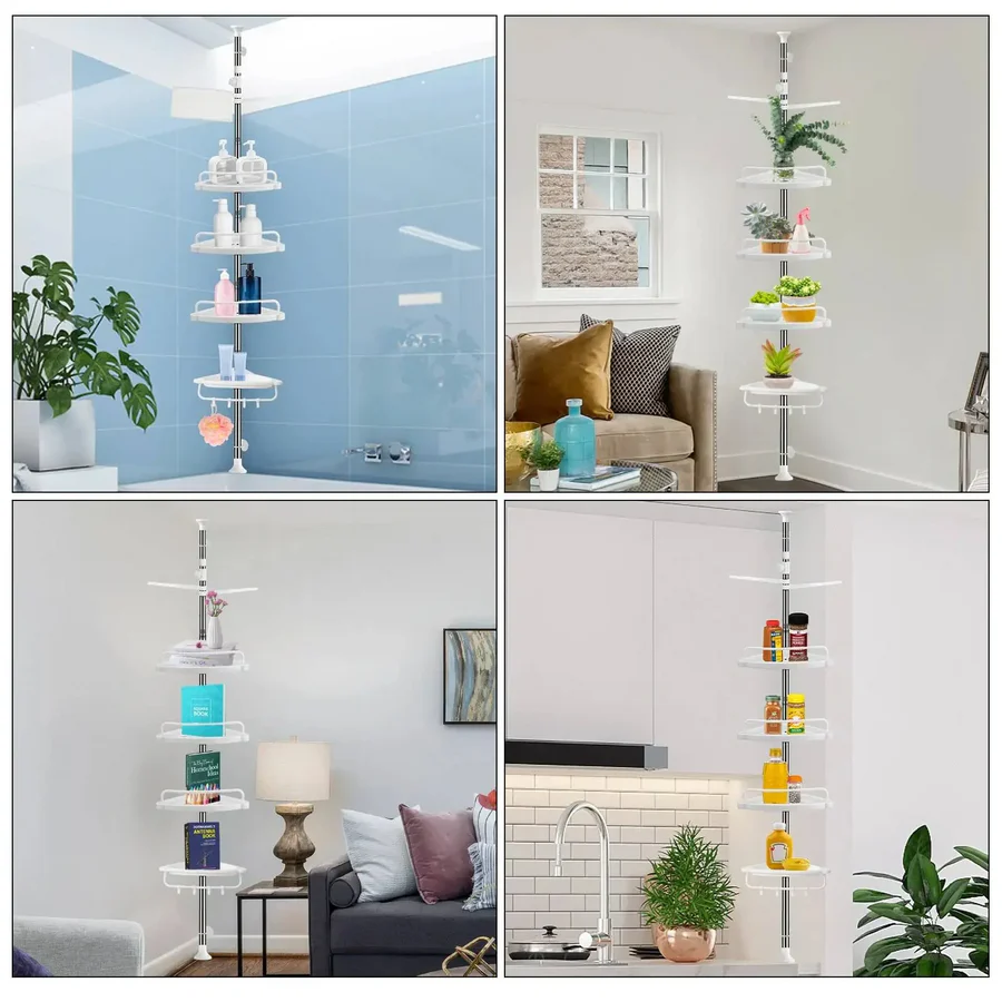 4 Tier Bathroom Corner Shelf with Towel Holder