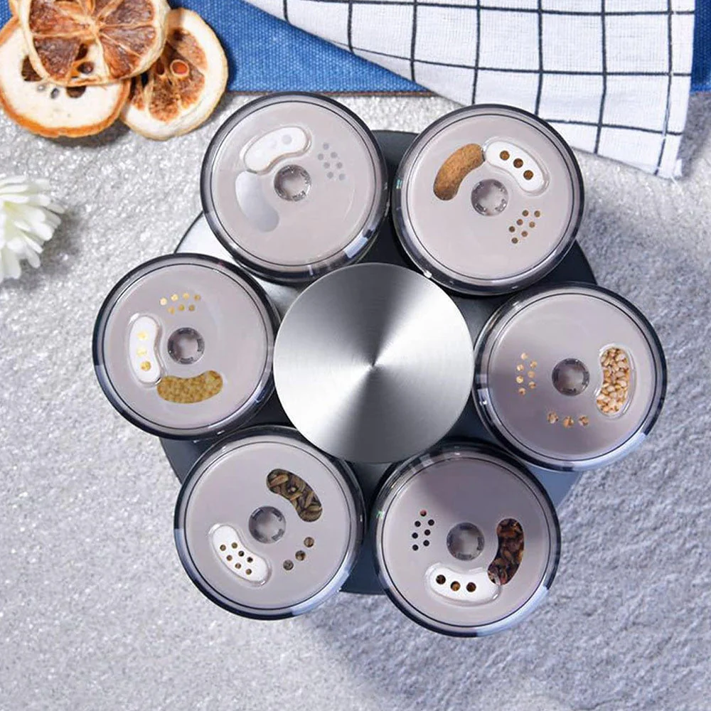 6-Jar Revolving Spice Rack Organizer with Rotating Stand and Salt & Pepper - Shu3ndk.com