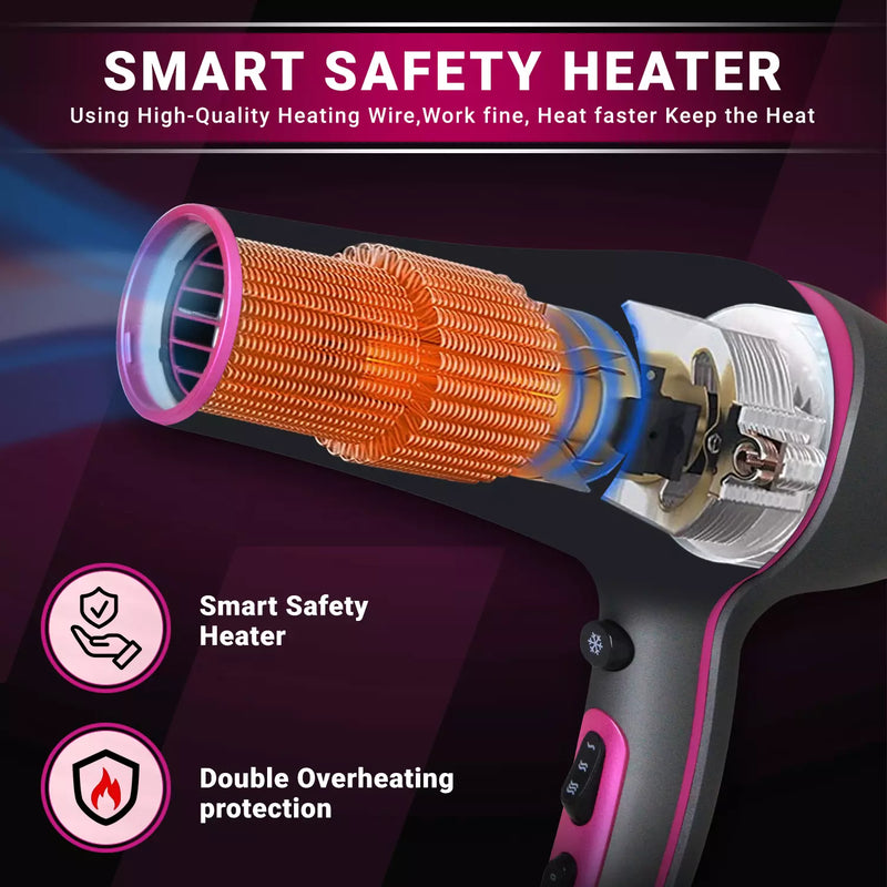 Professional Hair Dryer V402 - With Diffuser, Gray With Pink 2200W