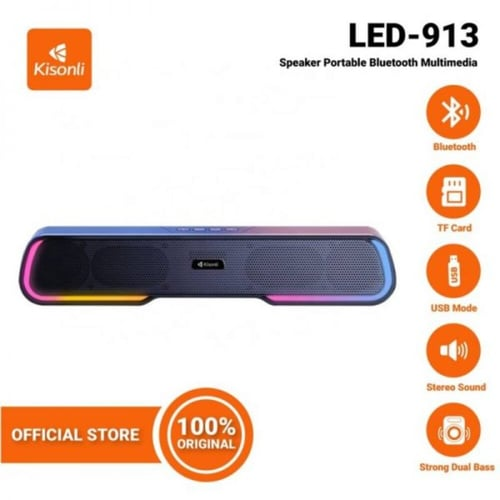 LED-913 Portable Rechargeable Battery Powered Soundbar Bluetooth gaming colorful light speaker with RGB light (Black)