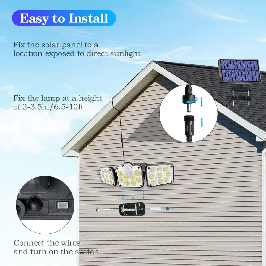 Solar Motion Sensor Outdoor Lights, 360° Rotatable, Waterproof Security Light