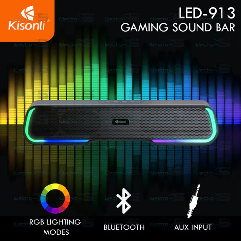 LED-913 Portable Rechargeable Battery Powered Soundbar Bluetooth gaming colorful light speaker with RGB light (Black)