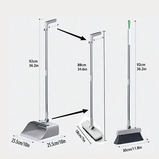 4 in 1 Broom & Dustpan Set – Multifunctional Floor Brush - Folding Mop