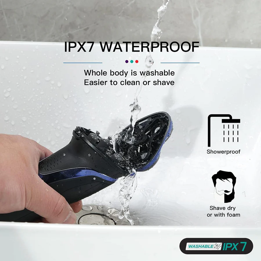V306 Waterproof Electric Shaver – Cordless Rechargeable Rotary Raz