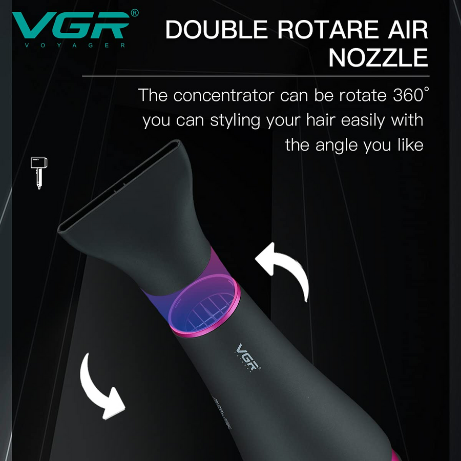 Professional Hair Dryer V402 - With Diffuser, Gray With Pink 2200W