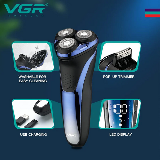V306 Waterproof Electric Shaver – Cordless Rechargeable Rotary Raz
