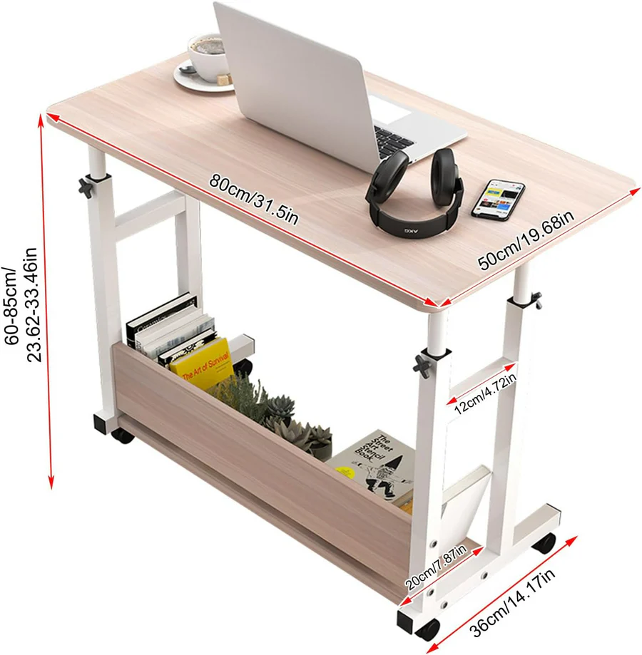 Height Adjustable Desk with Wheels Bedside Table