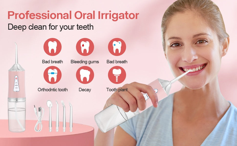 Professional Oral Irrigator for Teeth & Gums with 4 Jet Tips, 3 Modes & 360° Rotation Water Dental Flosser