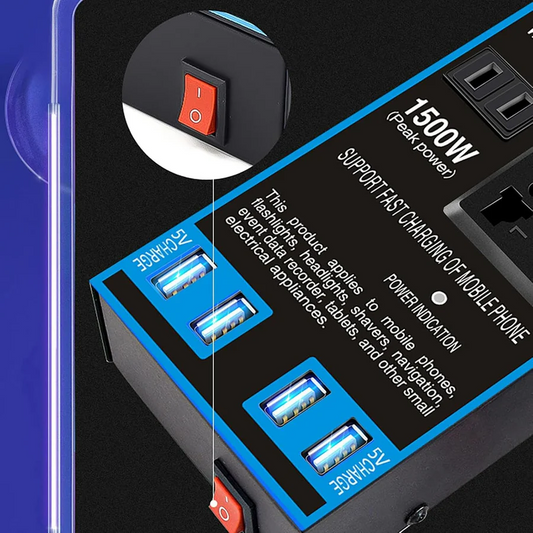 220V Car Power Inverter Adapter – 12V to 220V Converter with 4 USB Ports & Universal Socket