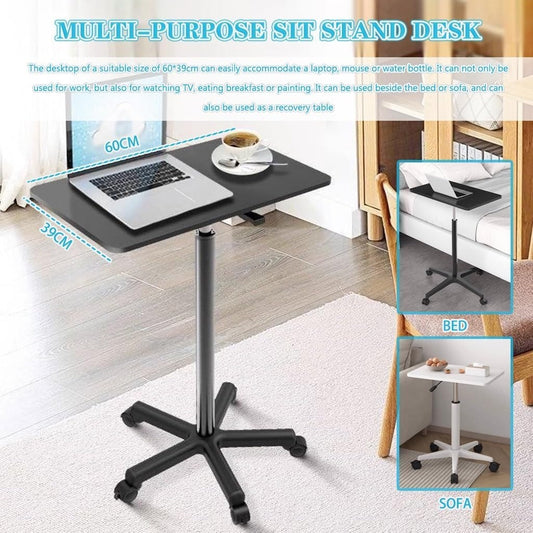 Small Height Adjustable Mobile Office Desk, Portable Laptop Table with Brake