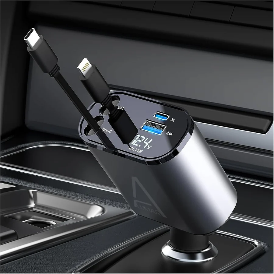 4 in 1 Car Charger 120W Turbo Charge, 4 Ports Fast Charging with Retra