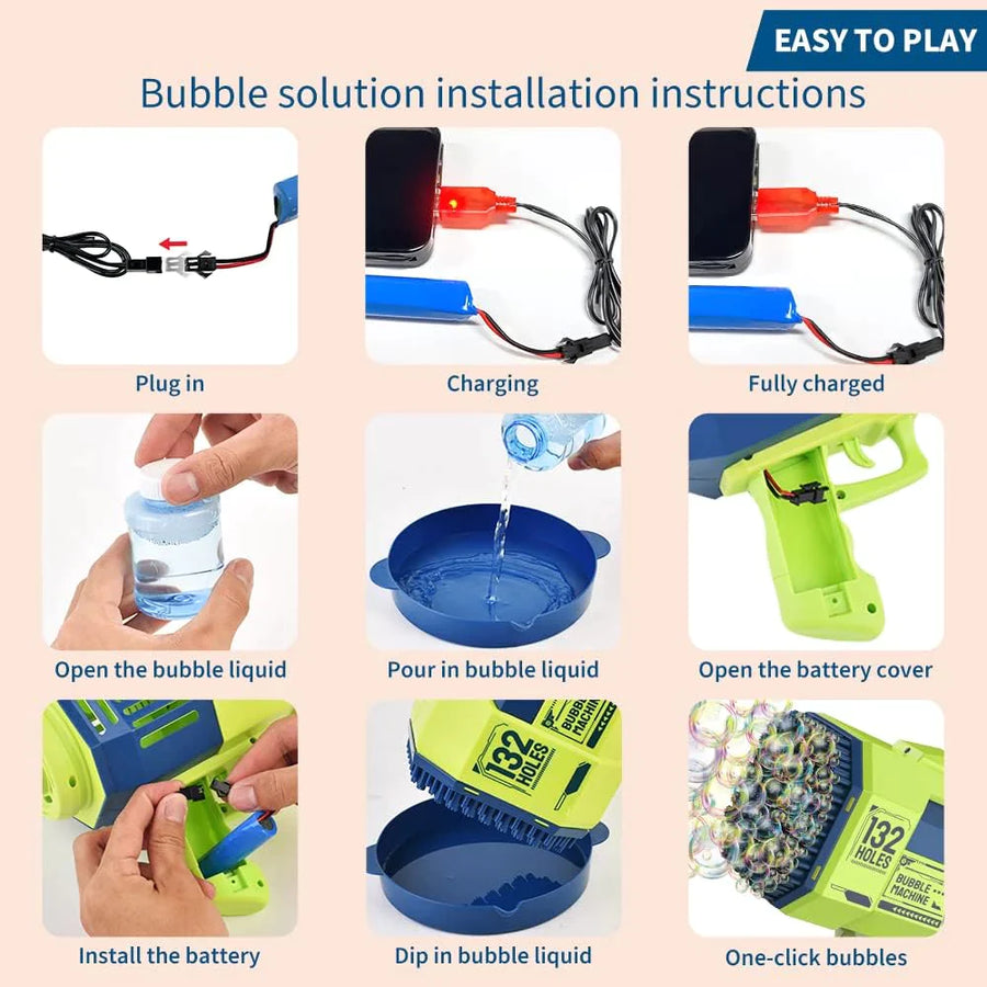 Bubble Gun 132 Holes with Colorful Lights