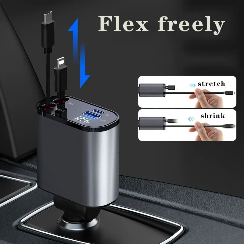4 in 1 Car Charger 120W Turbo Charge, 4 Ports Fast Charging with Retra