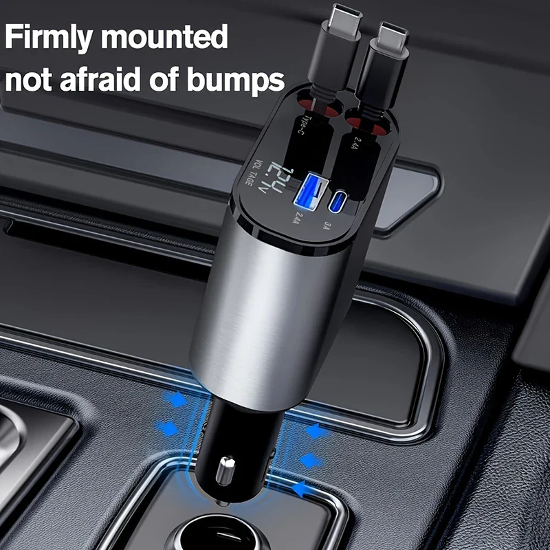 4 in 1 Car Charger 120W Turbo Charge, 4 Ports Fast Charging with Retra