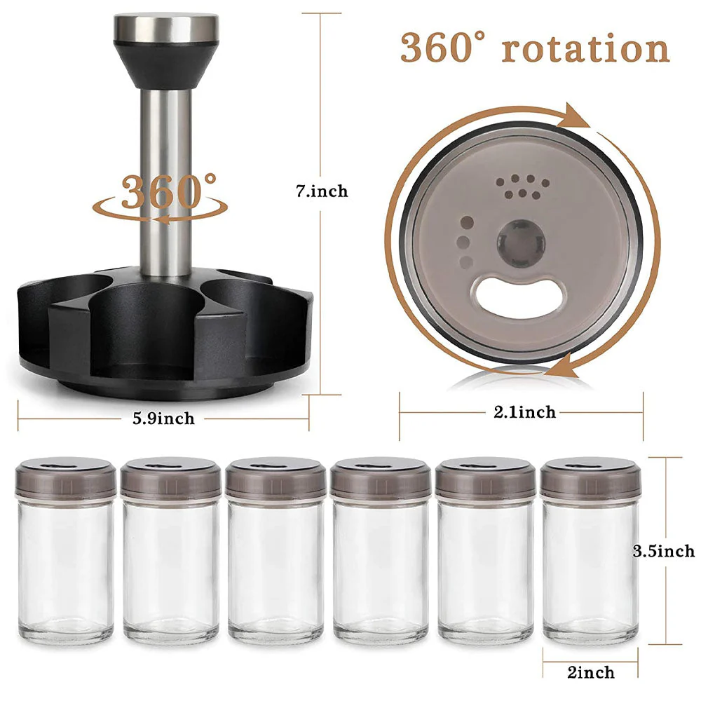 6-Jar Revolving Spice Rack Organizer with Rotating Stand and Salt & Pepper - Shu3ndk.com