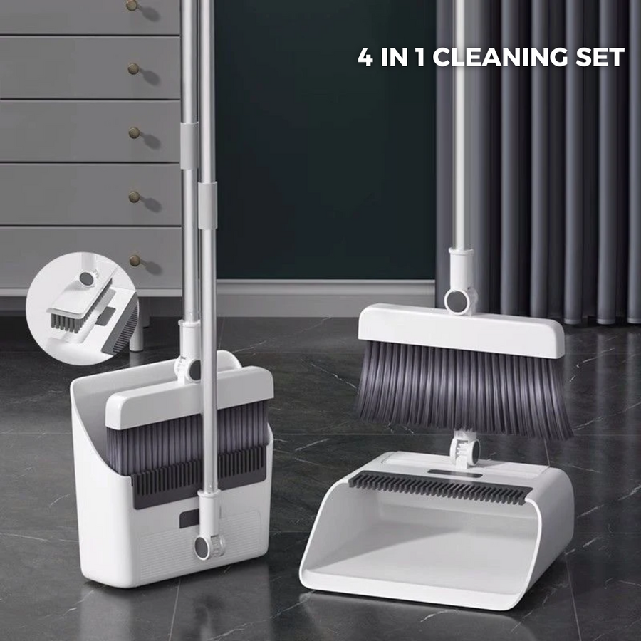 4 in 1 Broom & Dustpan Set – Multifunctional Floor Brush - Folding Mop
