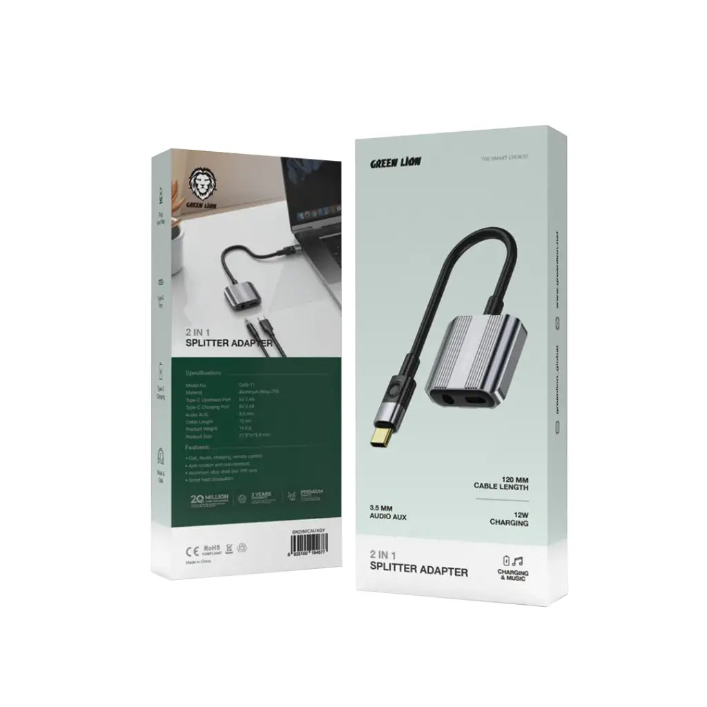 Green Lion 2 In 1 Splitter Adapter Type-C to AUX & Type-C